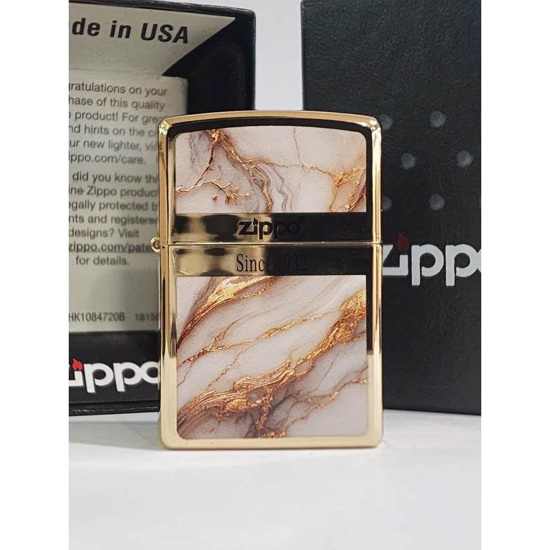 Original Zippo Marble Finish Gold Plated 2 sisi