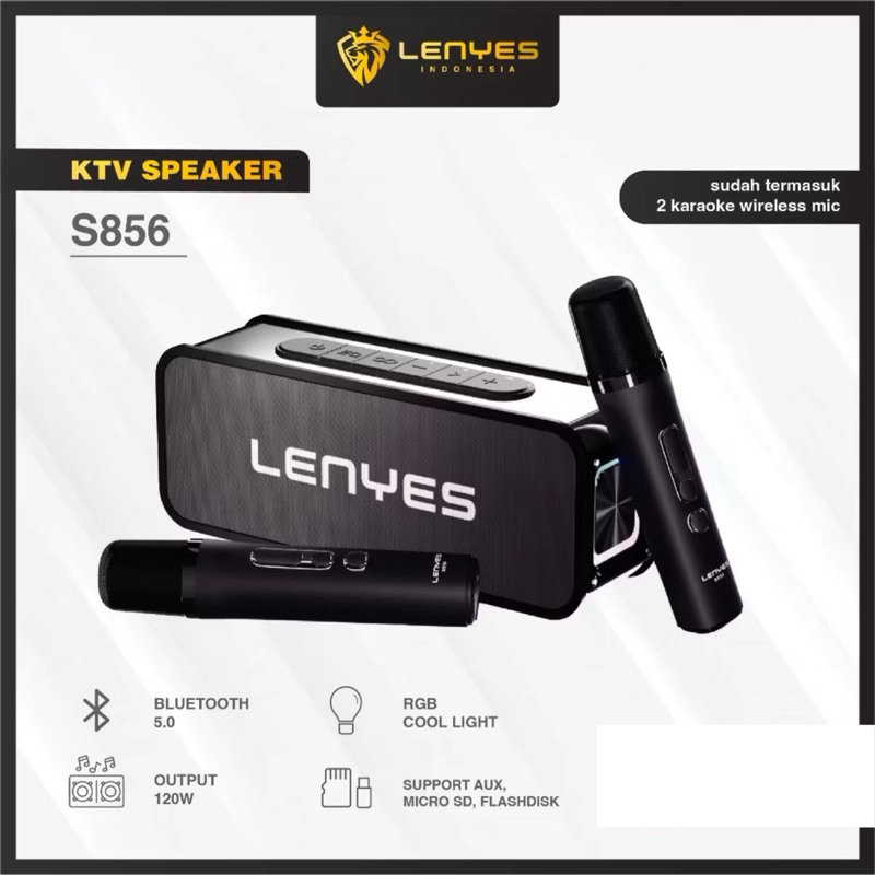 LENYES S856 120W KTV Wireless Speaker + Microphone Karaoke Bluetooth 5.0 Portable RGB Light DSP High Power