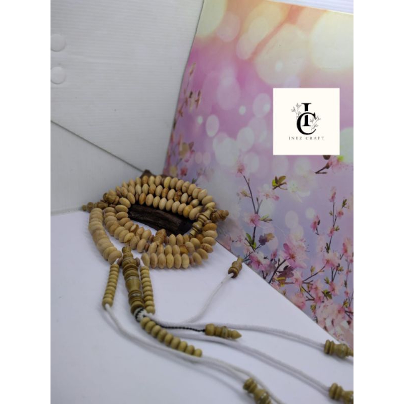 ❤️ INEZ CRAFT ❤️ Tasbih tijani kayu Cendana wangi full benang rajut T35