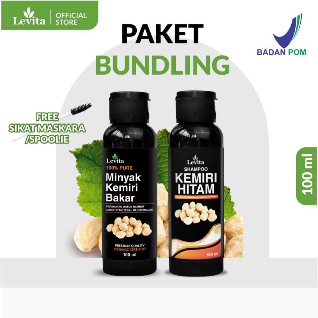 [PAKET BUNDLING] Levita Minyak Kemiri Bakar 100ml & Shampoo Kemiri Hitam 100ml