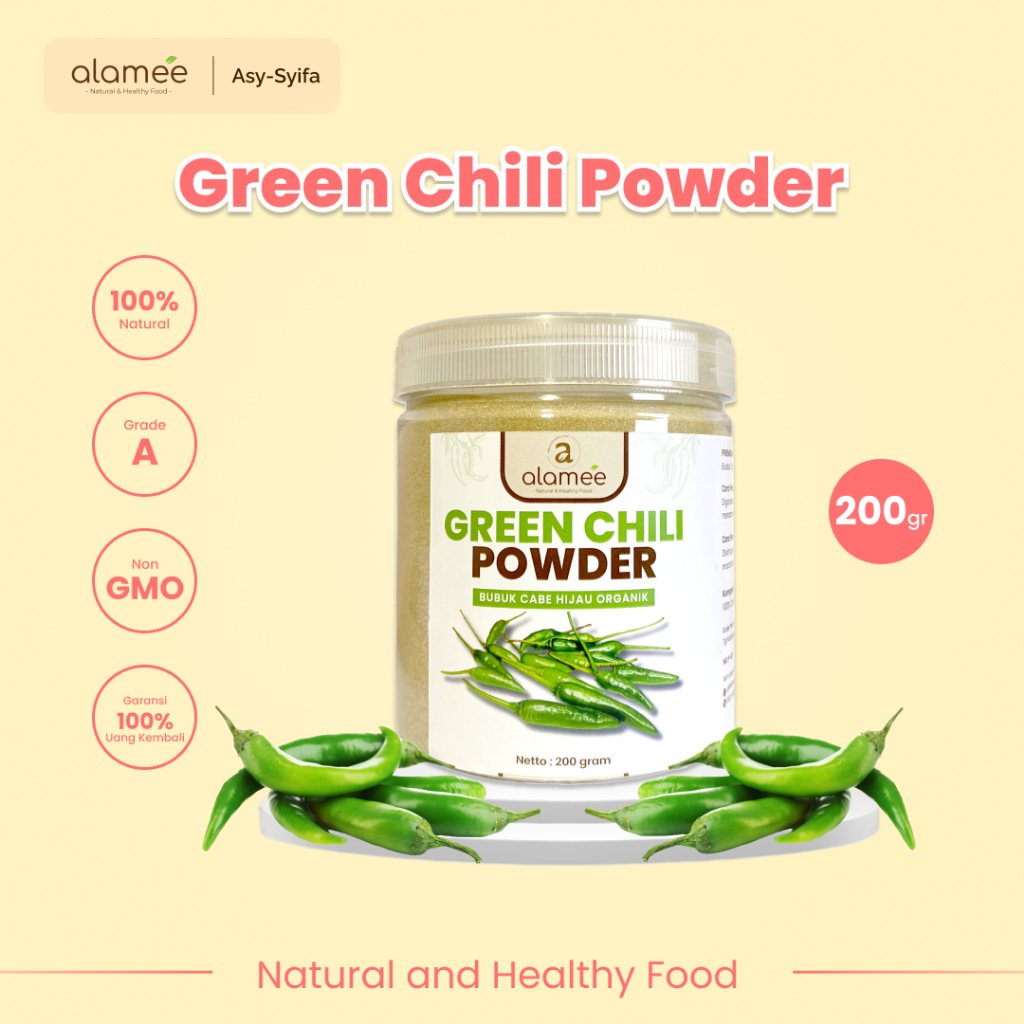 

ALAMEE Bubuk Cabe Hijau Green Chili Seasoning Powder Bumbu Masakan Dapur Murni Tampa Campuran 200gr