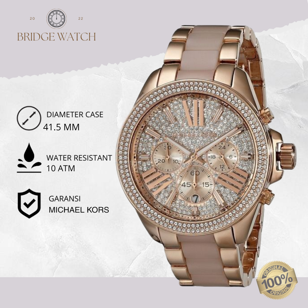Jam Tangan Wanita Michael Kors MK6096 Original Analog Chronograph Rose Gold Stainless Steel Strap Ra