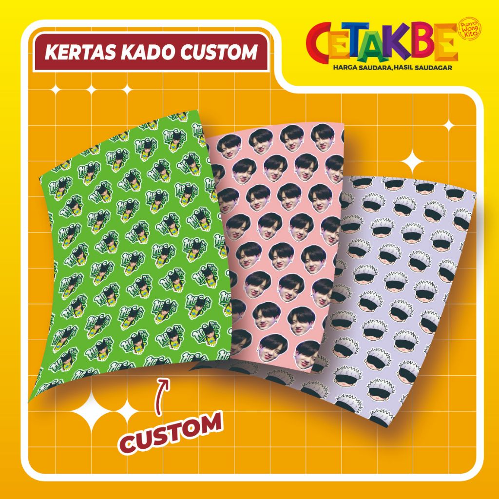 

KERTAS KADO CUSTOM / KERTAS KADO UNIK / KERTAS KADO / PEMBUNGKUS KADO