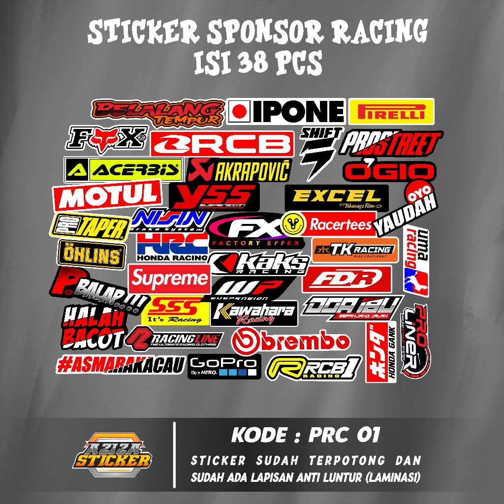 

Sticker Sponsor Racing 38 PCS Sudah Diprintcut Siap Tempel Bahan Vinyl
