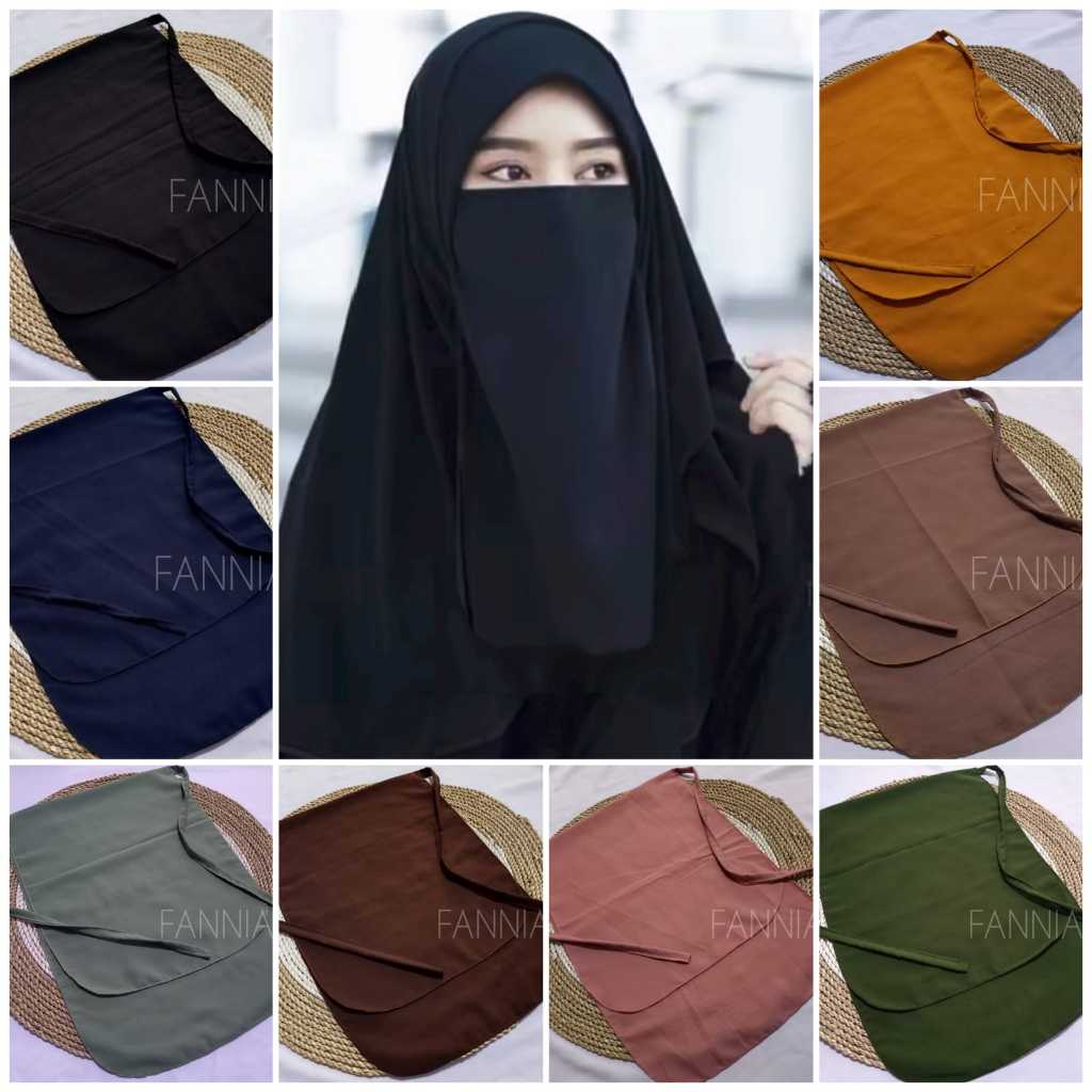 Jilbab segi empat set cadar / segi empat wolfis jumbo / set cadar 2 layer / jilbab syari jumbo