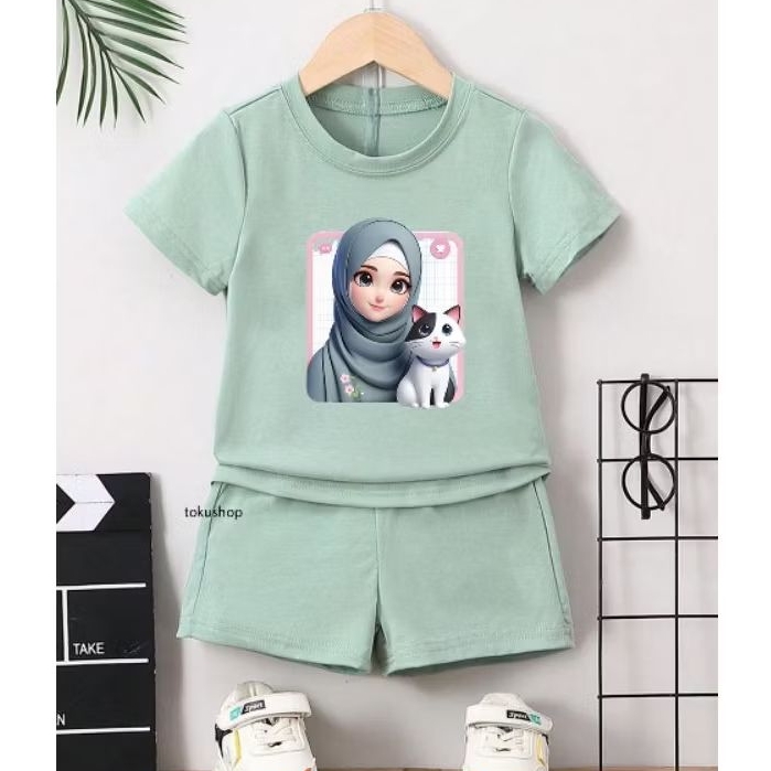 tokushop set muslim girl 02  setelan anak bahan katun combet