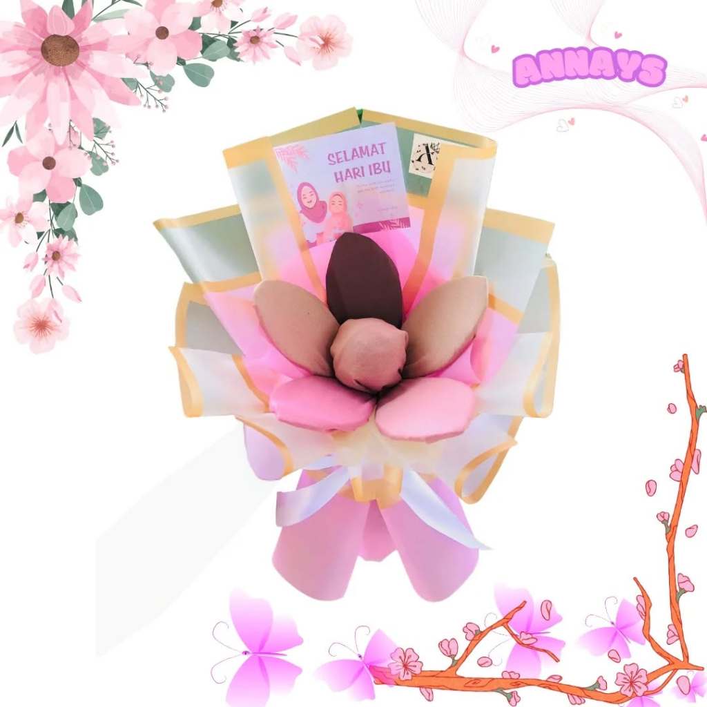 Buket Bunga Kerudung Segiempat Buket Bunga Pink Bucket Bouquet Hadiah Hampers  Wisuda Valentine Hadi