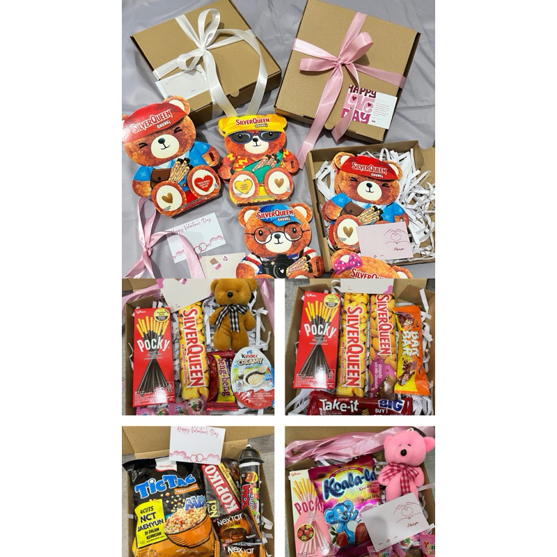 

Hampers / Hadiah gift bingkisan ulang tahun ultah valentine pacar orang tersayang | kado silverqueen beruang chunky bar