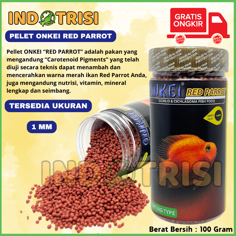 Pelet Ikan Parrot Onkei Premium Red Blood Red Parrot 100gr Lohan mini Pelet Floating