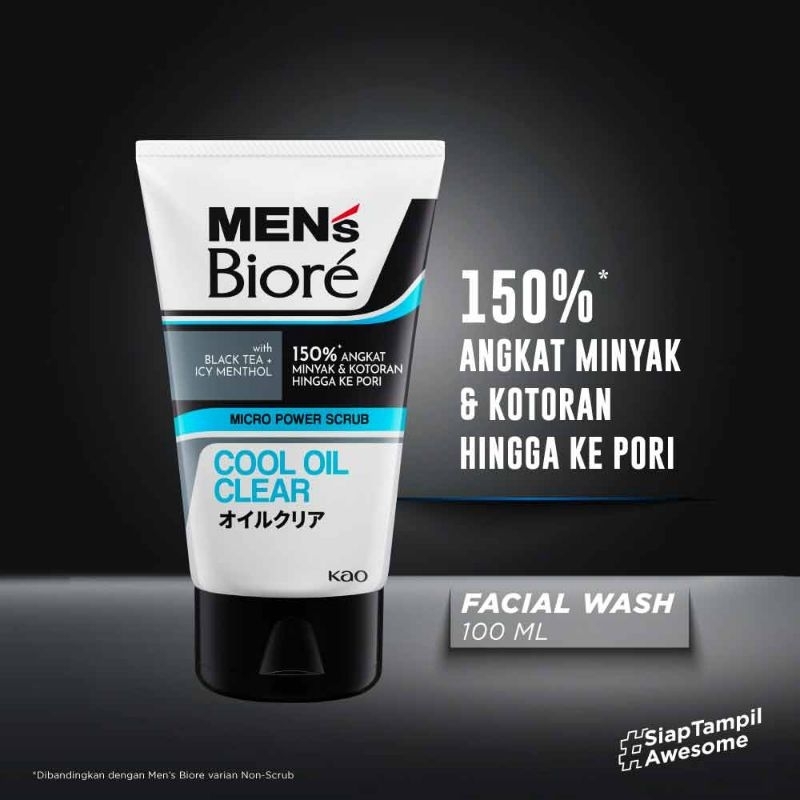 Kao Biore Facial Foam Men's Double Scrub Cool Oil Clear 100G