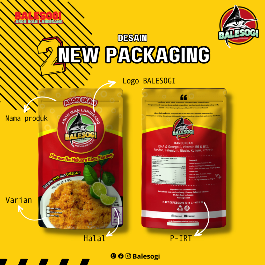 

Abon Ikan Marlin (BALESOGI) kemasan pouch isi bersih 100g desain terbaru.
