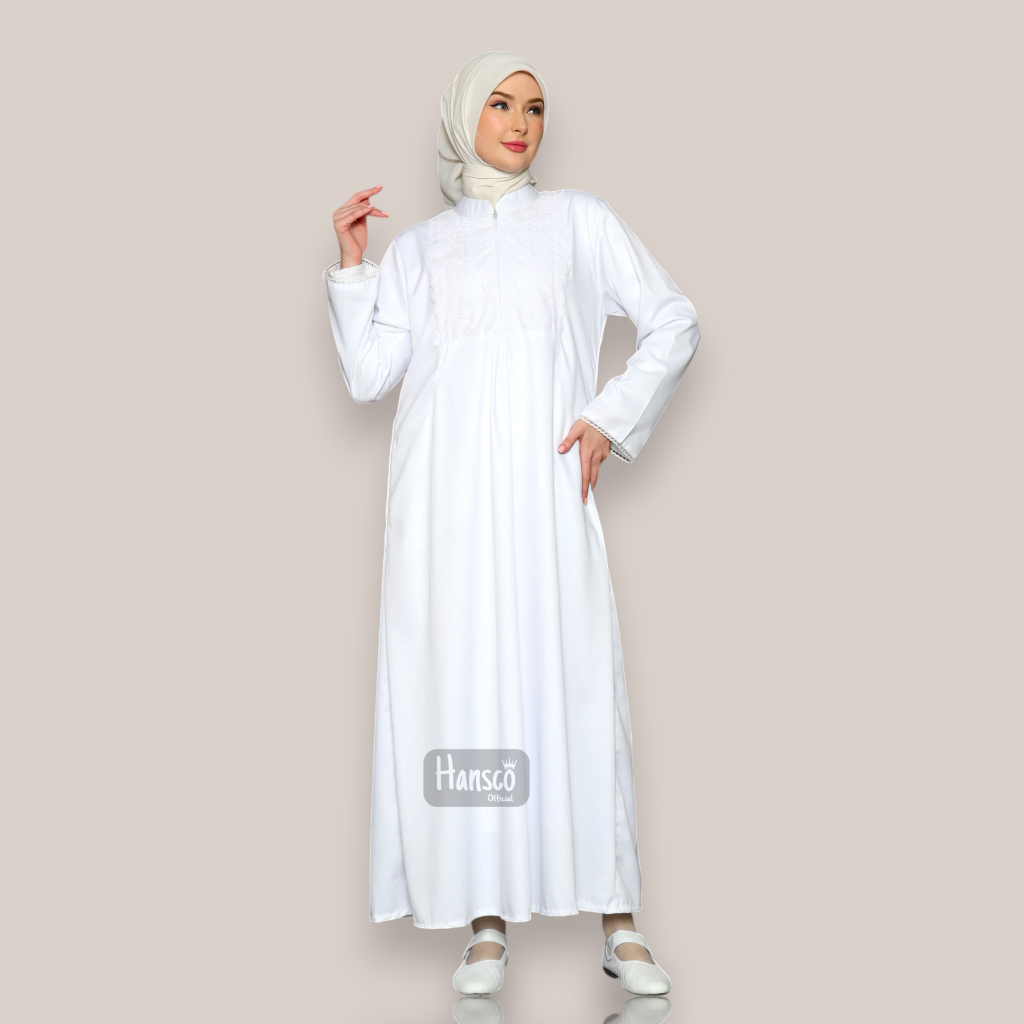 RJ3 Baju Gamis Umroh Putih Polos Bahan Katun Toyobo Baju Muslim Umroh Haji Wanita Jumbo Series