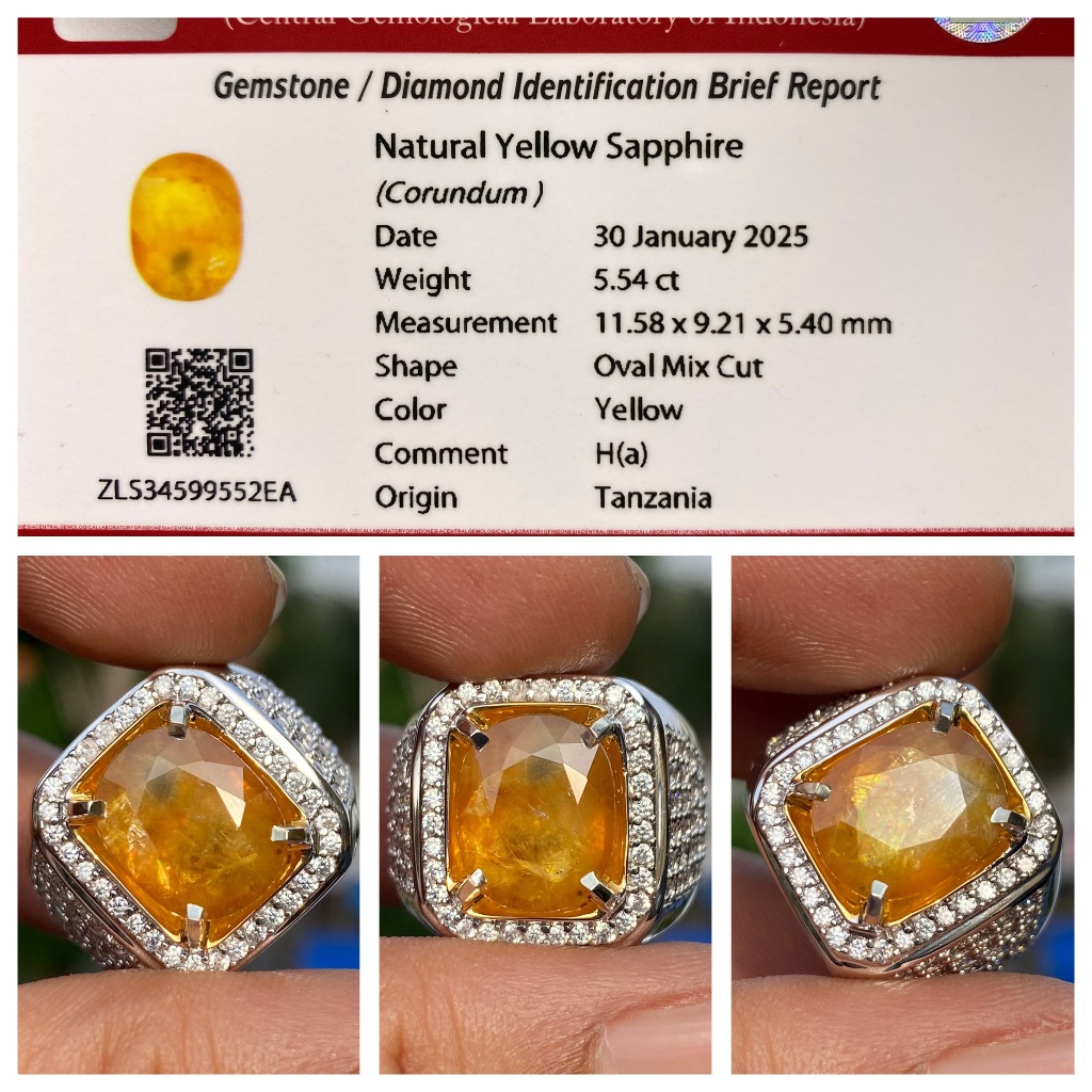 Natural 5.54ct yellow sapphire tanzania heat