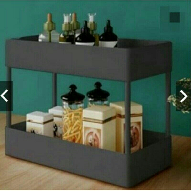 Rak Susun 2 Tingkat Persegi / Rak Plastik Serbaguna Dapur Toilet Kosmetik Portable Rak Susun