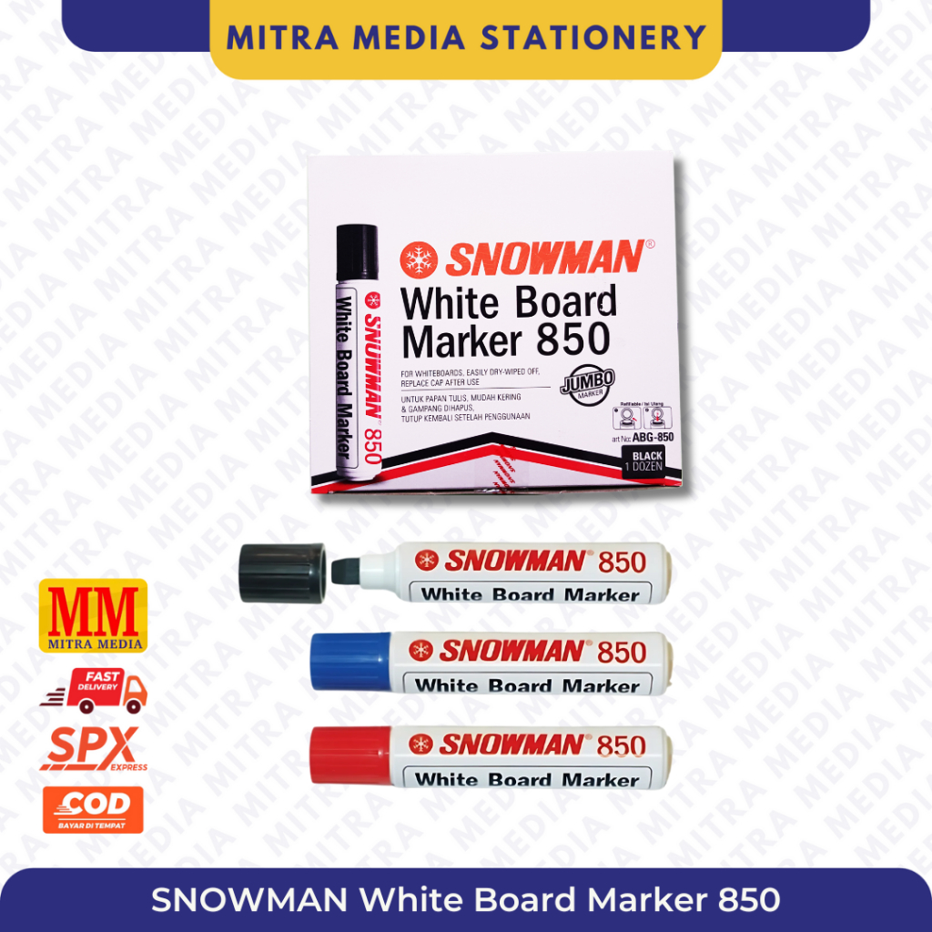 

[Non-permanent] SNOWMAN SPIDOL / MARKER JUMBO 850 WHITEBOARD– Spidol Papan Tulis / Dapat dihapus