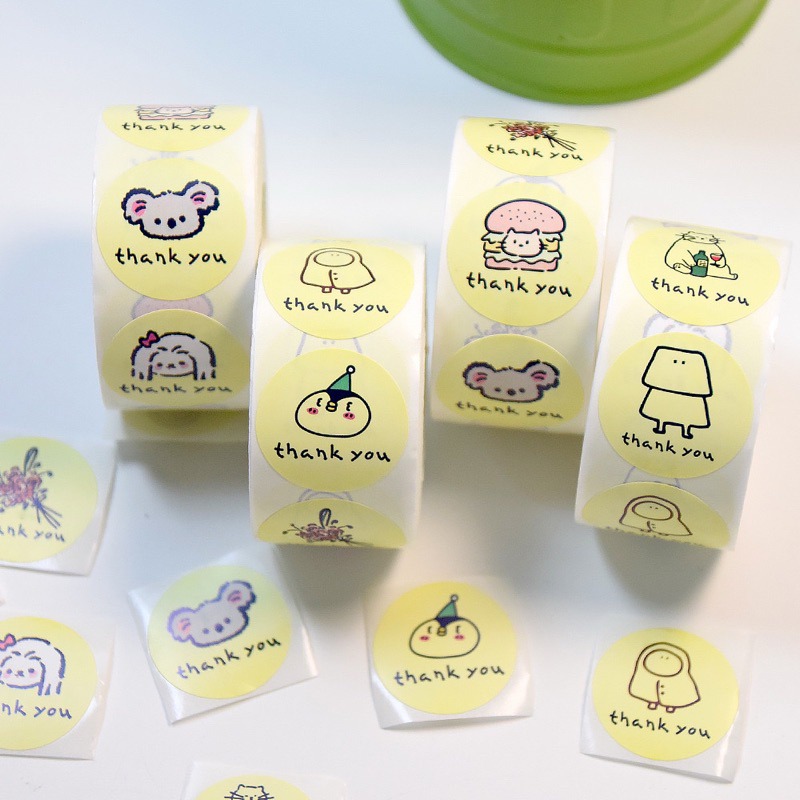 

500 pcs stiker lucu kartun anak anak bulat 25 mm sticker gaya dekorasi segel label terima kasih C375