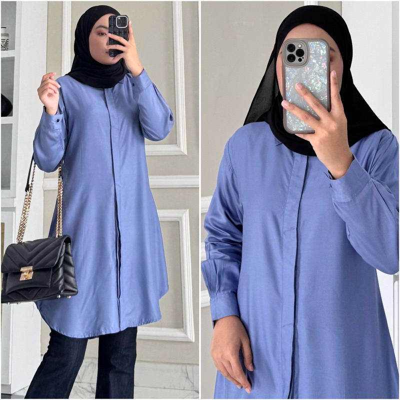 Tuniq Tunic Korean Tunik Blouse Oversize Tunikk Wanita Bj Atasn Muslimah Menutup Pantat Kemeja Wanit