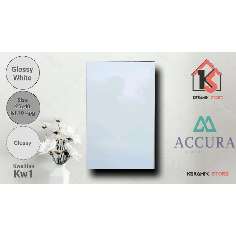 Keramik Dinding Kamar Mandi 25x40 Putih Polos Mulia Glossy