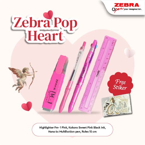 

ZEBRA POP HEART 4 IN 1 : PAKET KOKORO GEL PEN 0.5MM PULPEN 4 WARNA HIGHLIGHTER PENGGARIS RETRACTABLE