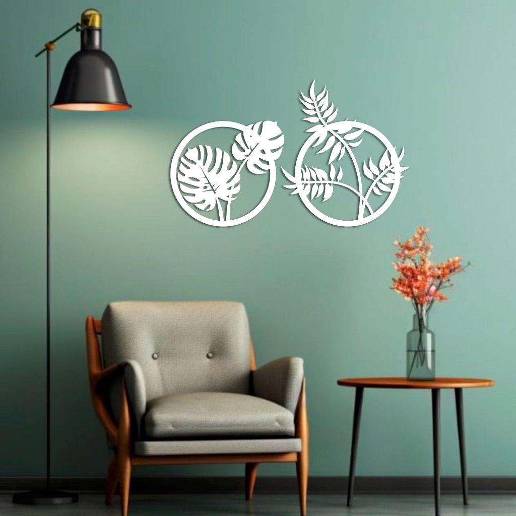 Hiasan Dinding Motif Monstera Bulat Dekorasi Ruang Tamu Interior Rumah Ukiran Kayu