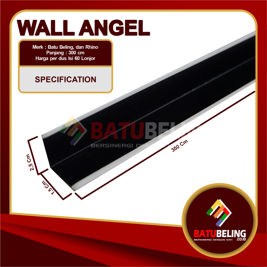 Wall Angle Ukuran 3 meter / Wall Angle Per Batang 3 Meter Merk Batubeling / Rangka Akustik Plafon Wa