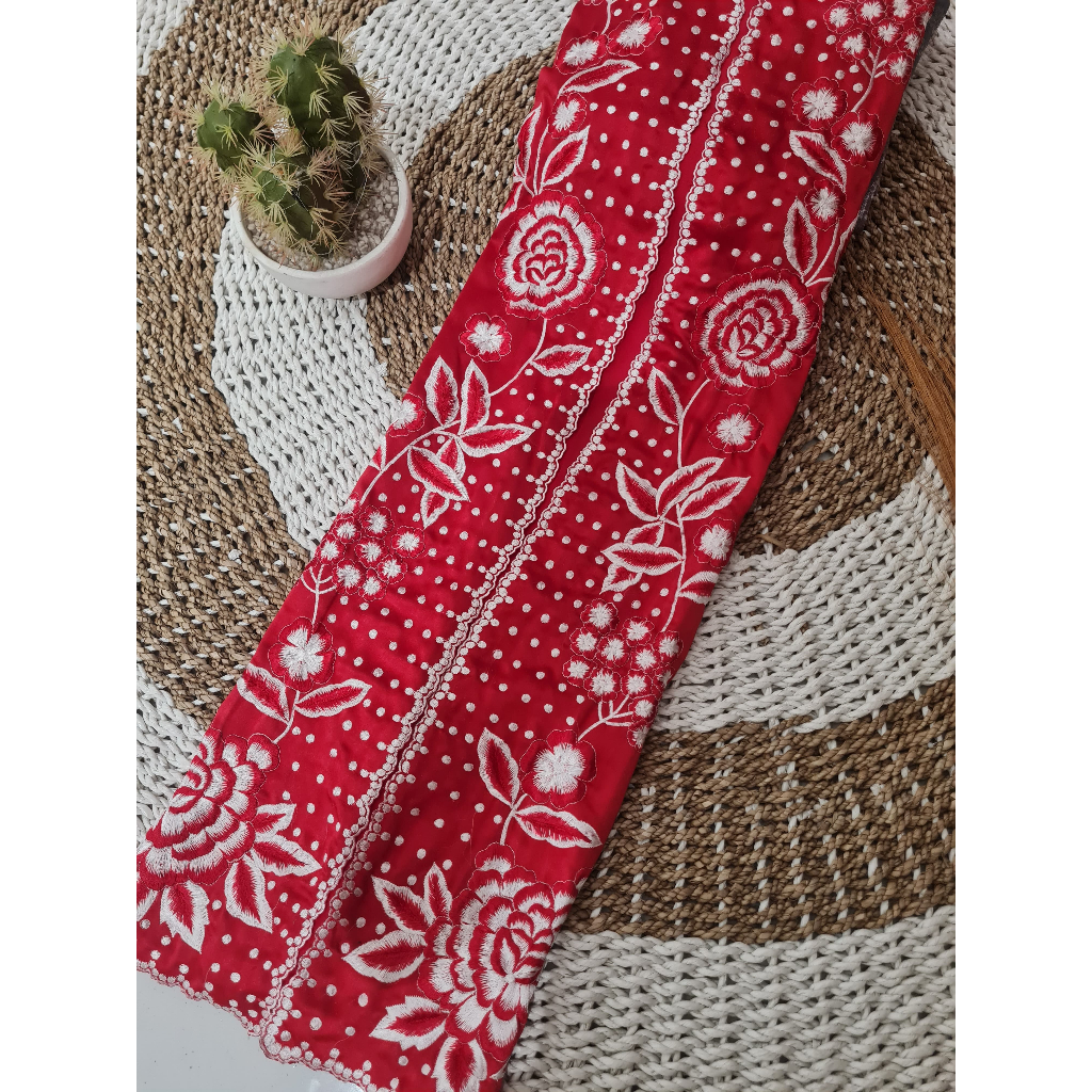 pusat bordir tasikmalaya - bahan kebaya bordir merah putih madonna dotty
