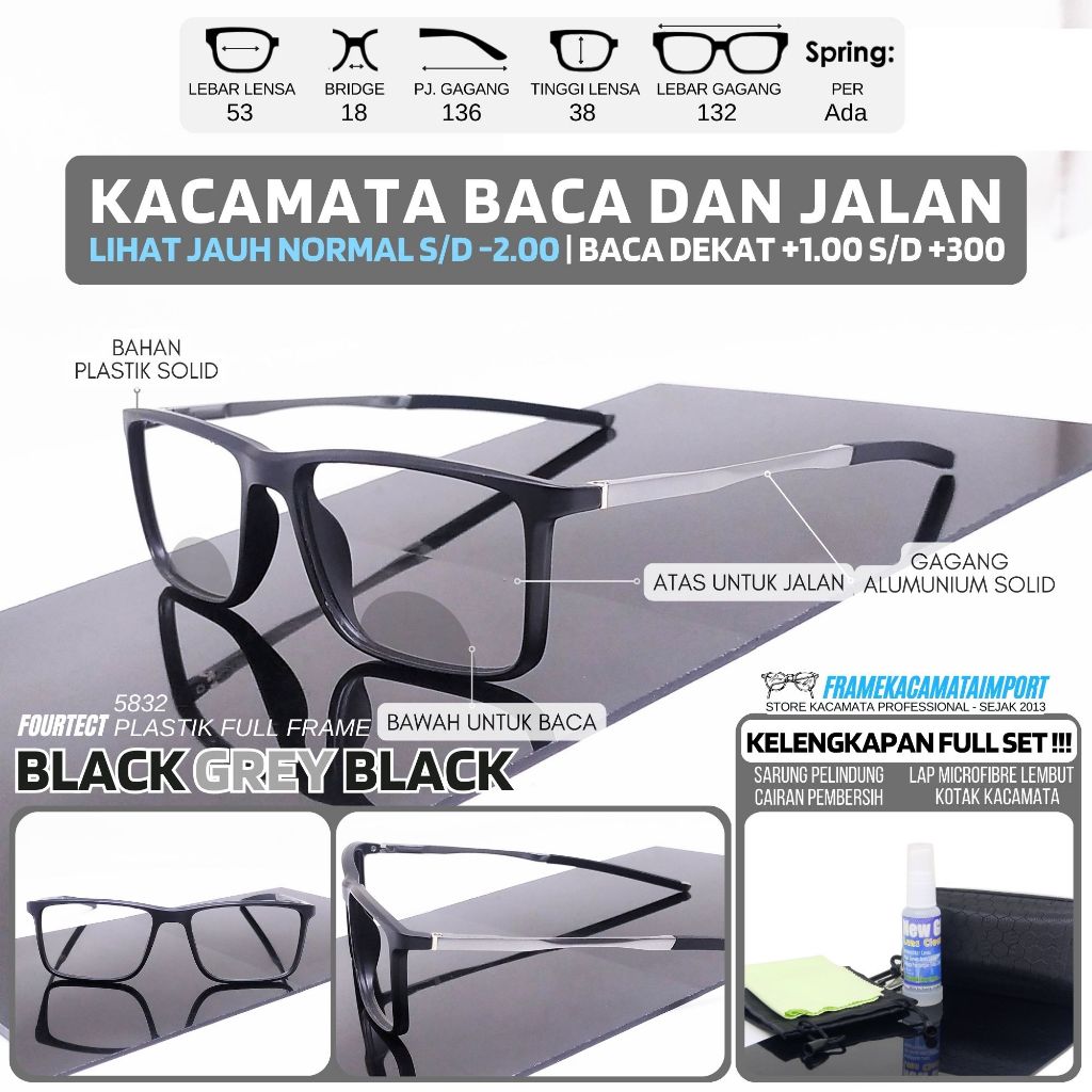 Kacamata Baca Dan Jalan Pria Kotak Kasual Sporty Plastik Gagang Besi