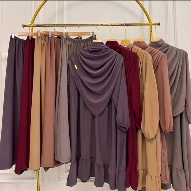 ALESHA PREMIUM SET ROK TUNIK SYAR'I PASHMINA OVAL WANITA ONE SET CRINKLE AIRFLOW PREMIUM