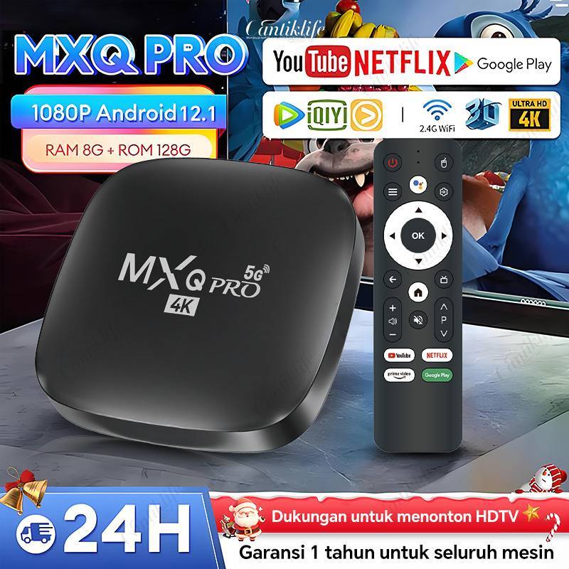 NEW MXQ PRO Android 12.1 8K TV Box 8GB Ram 128GB Rom 2.4GHz / 5G Koneksi WiFi Pemutar Media Smart