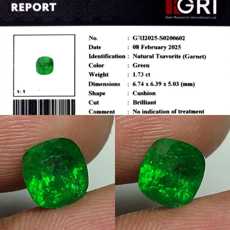HOT ITEM Natural Tsavorite Garnet Vivid Green 1.7ct GRI Material Crystall Hot Color Warna Ijo Botol 
