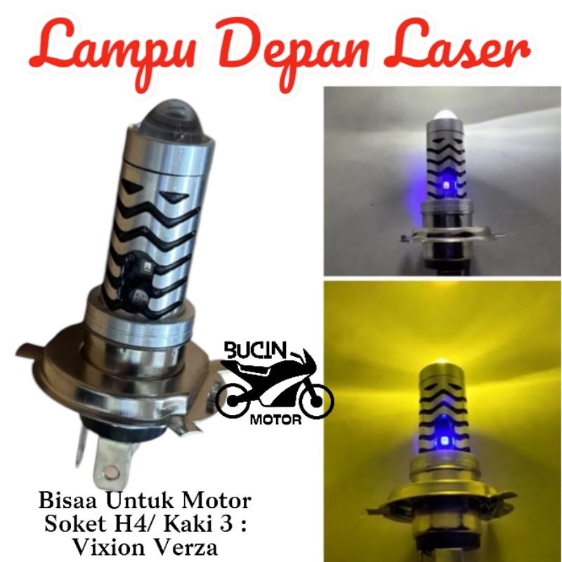 LAMPU DEPAN H4 KAKI 3 VIXION LAMPU LED UTAMA MOTOR MOBIL H4 LASER D22 2 WARNA PUTIH KUNING