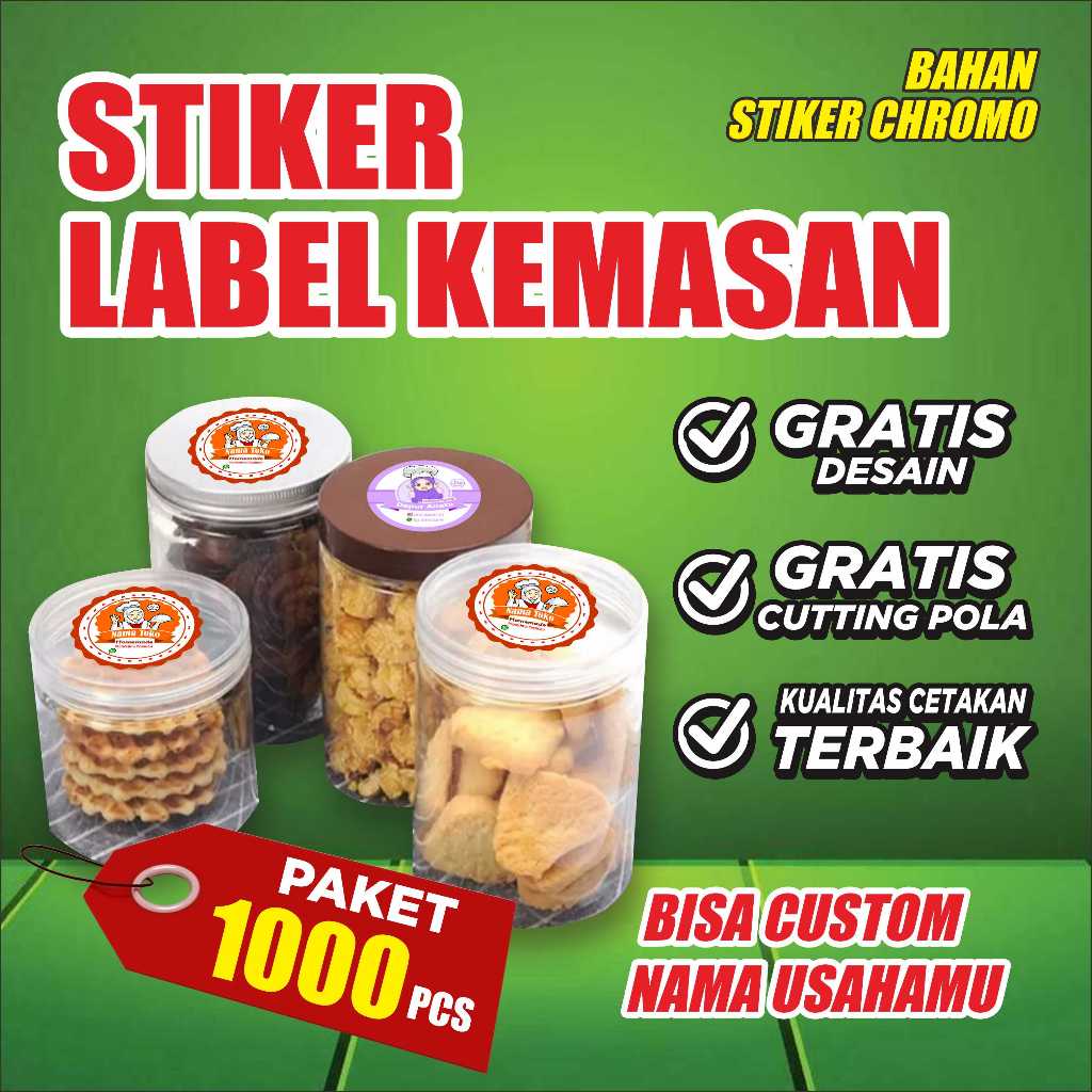 

Stiker Label Kemasan, Makanan, Kue Paket 1000pcs Plus Cutting