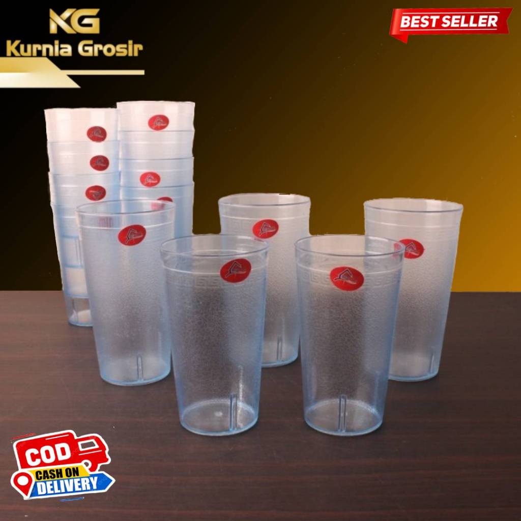 Gelas Es teh 1 LUSIN Gelas Mika Bening 400 ml 1 LUSIN  Gelas Plastik Mika Alexish