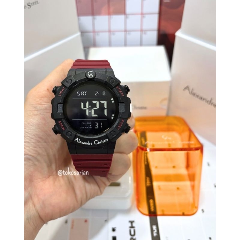 Alexandre Christie Original AC 9388 MH Digital Rubber Strap Untuk Pria Terbaru