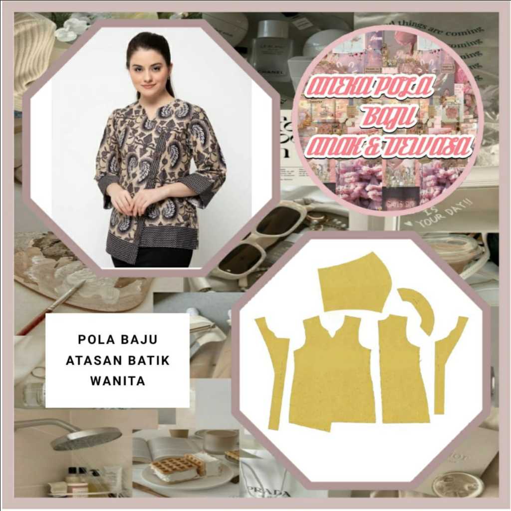 Pola Baju Atasan Batik Wanita Dewasa | Pola Instan Baju Atasan Batik | Pola Jiplak | Pola Jahita |