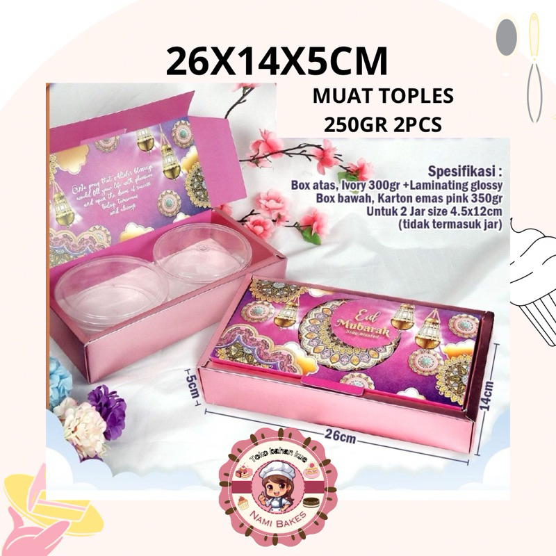 

Kotak Lebaran / Box Hampers Idul Fitri muat toples bulat 250gr 2pcs