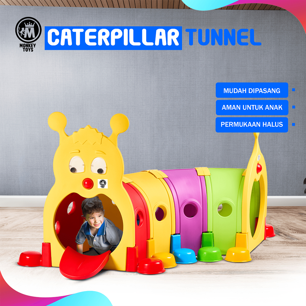 MMonkeyToys Terowongan Anak Ulat Caterpillar Tunnel Playground Indoor Outdoor Terowongan Mainan Anak