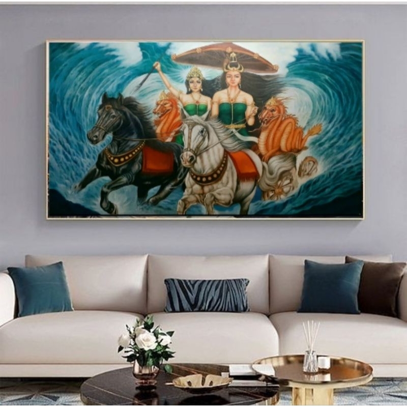 lukisan asli buatan tangan no print atau sejenisnya,media oil on kanvas ukuran lukisan 120x200cm plu