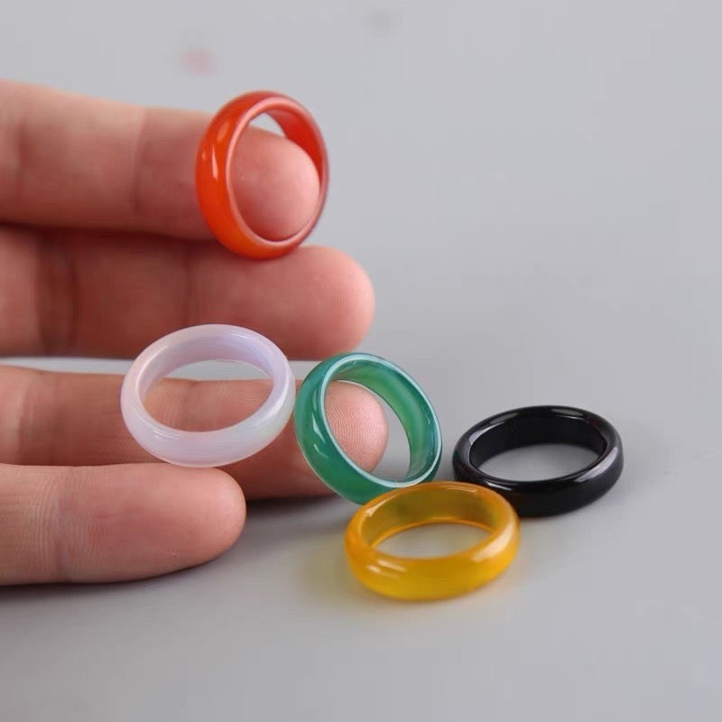 Cincin Minimalis Transparant Warna Warni Hijau Hitam Merah Putih Pink / Cincin Batu Agate Brazil Mir