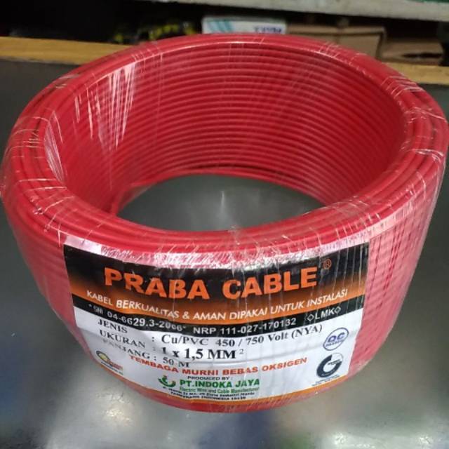 PRABA Cable KABEL PRABA INSTALASI Listrik 1 x 1.5 mm NYA/SOLID/TUNGGAL 50 meter