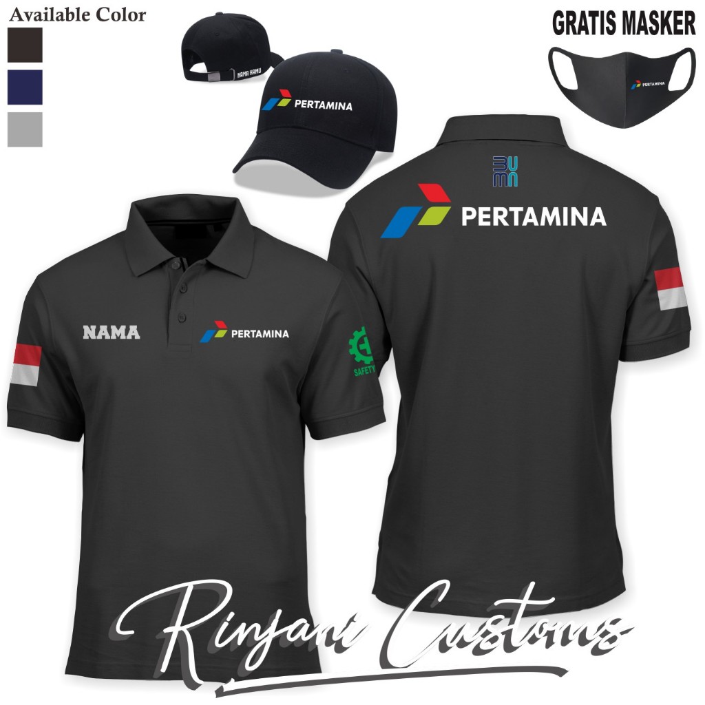 KAOS KERAH DESAIN PERTAMINA.KAOS POLO CUSTOMS BISA PAKE NAMA SENDIRI