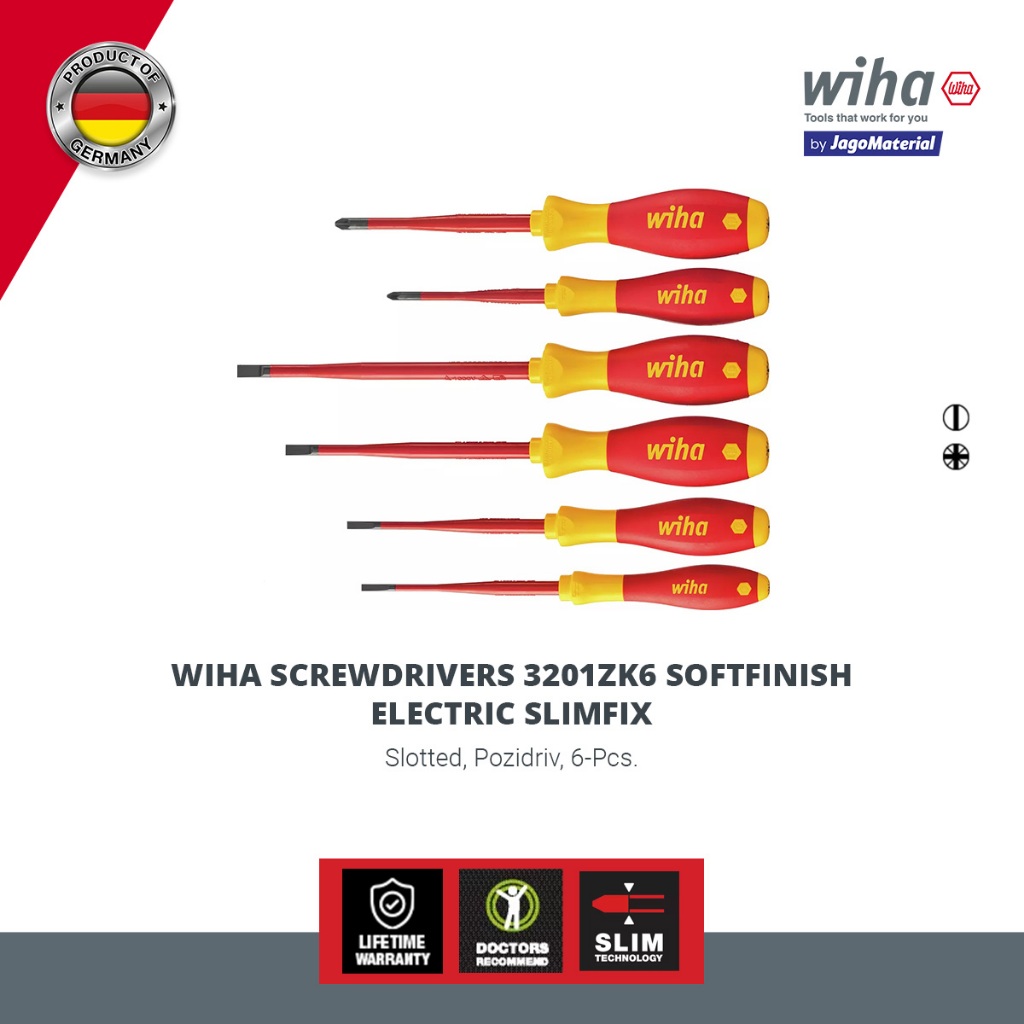 Wiha Insulated Screwdrivers 3201ZK6 Softfinish Electric Slimfix - Obeng Listrik Set Insulasi