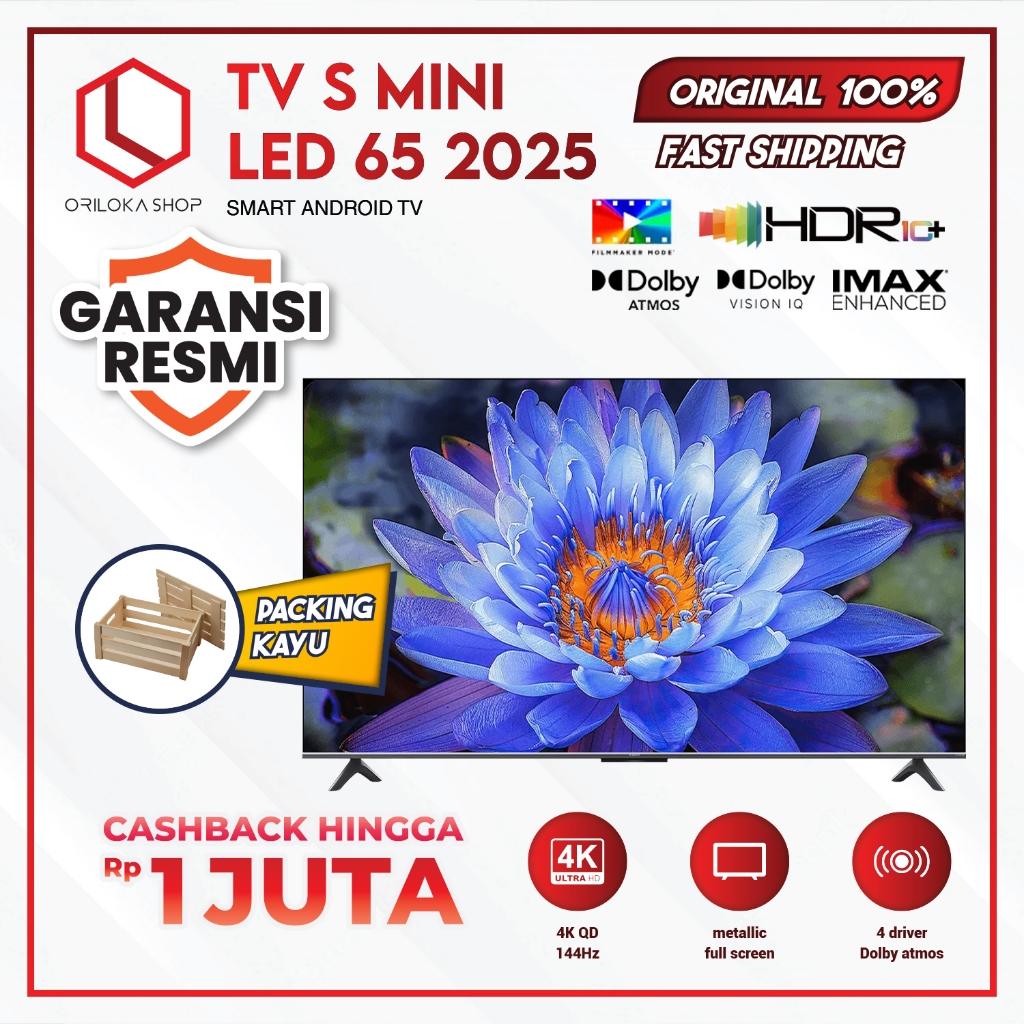 (+Packing Kayu) Xiaomi Mi TV S Mini LED 65" Inch 2025 4K UHD Google TV Dolby Smart Android TV