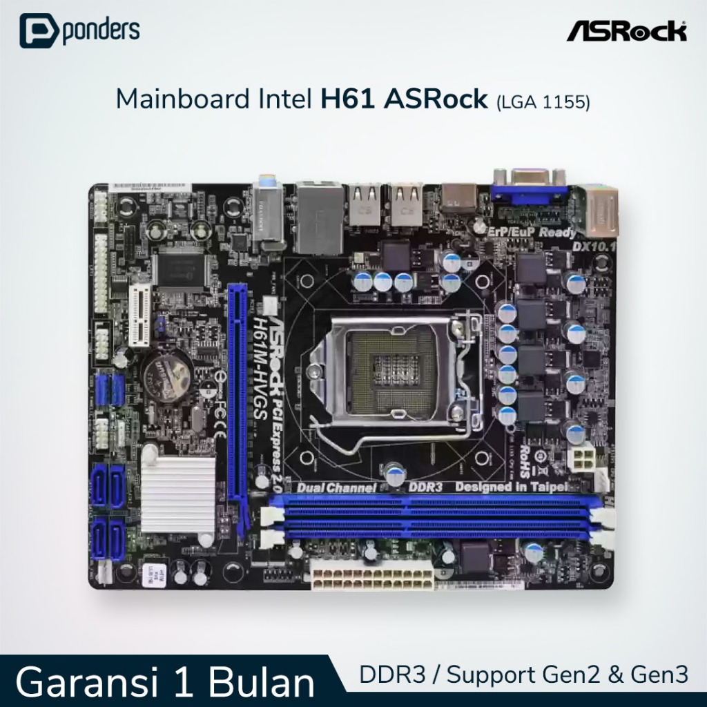 Mainboard Intel ASRock H61 LGA 1155 DDR3 Support Gen2 & Gen3