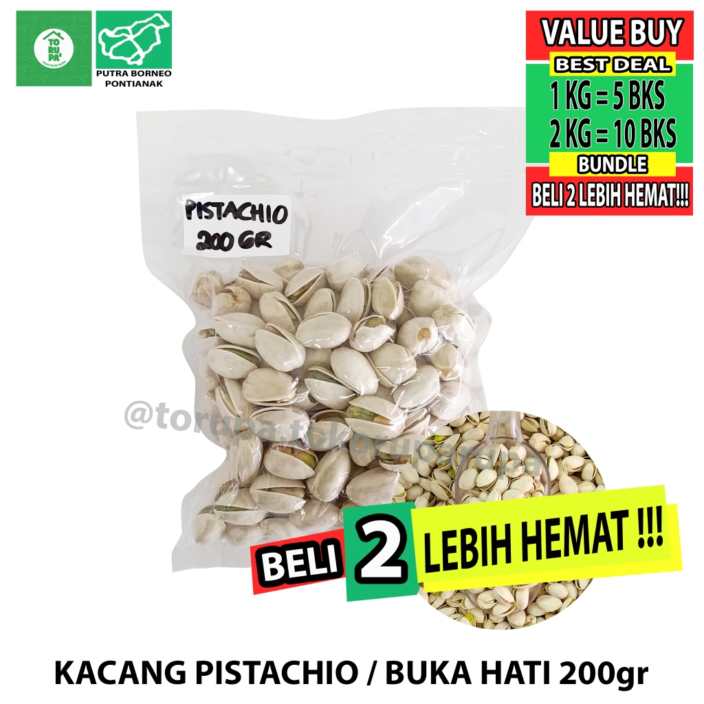 

Kacang Pistachio 200 gr / Pistacio Panggang / Fustuk / Kacang Ketawa Buka Hati / Kacang Arab
