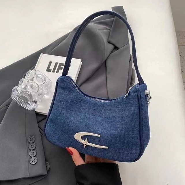 G3096 Tas Dusty Blue Jeans Bag Vintage Shoulderbag Bag Tas Bahu Wanita Terbaru Baguette Bag UNDERARM