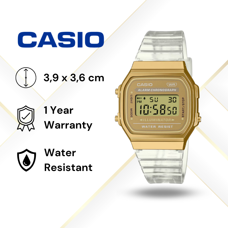JAM TANGAN WANITA CASIO A-168XESG-9A ORIGINAL - A168XESG 9ADF GOLD PUTIH CASIO ORIGINAL