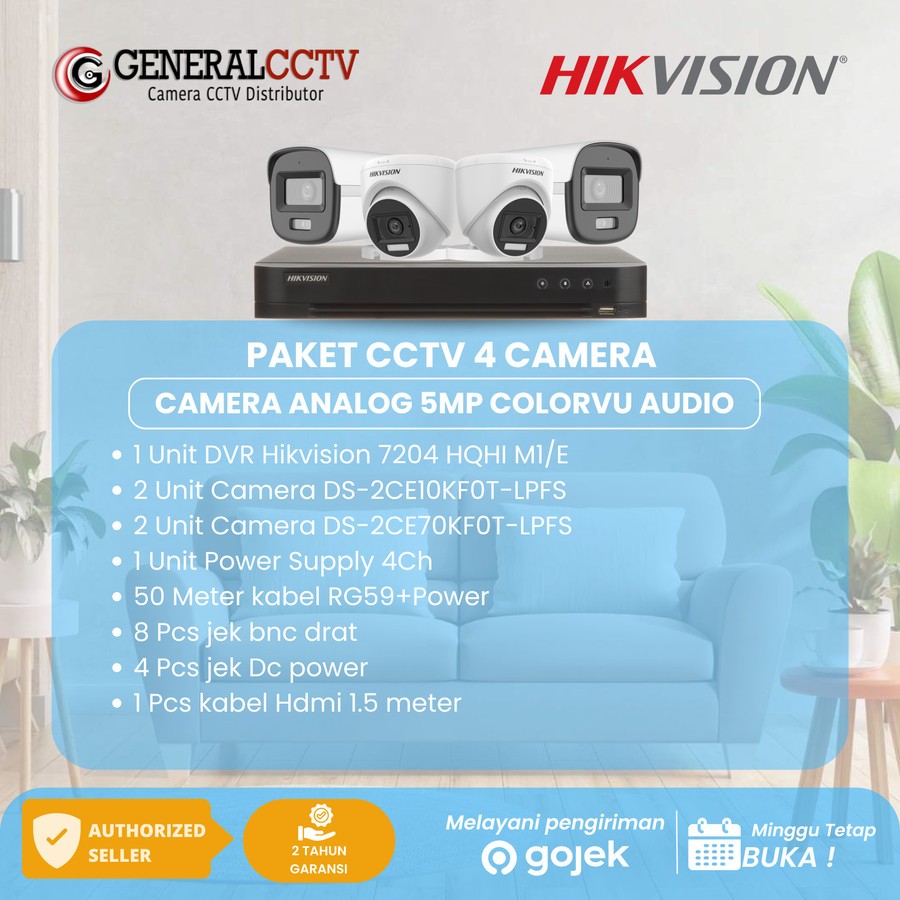 Paket cctv Hikvision 4 Camera Turbo HD 5MP ColorVU Audio