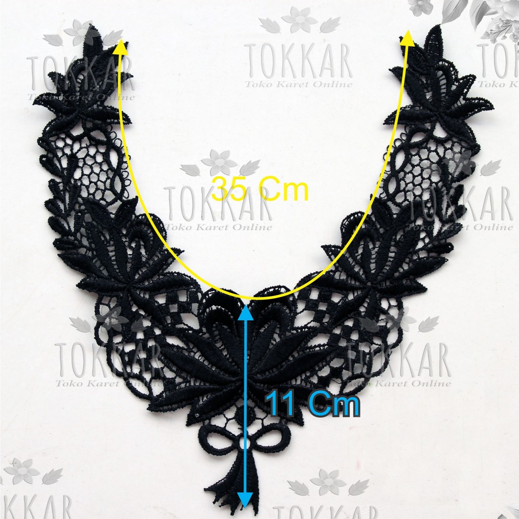 (Per Pcs) AP168 Patch Bordir Kerah / Renda Leher Cantik Hitam Dewasa