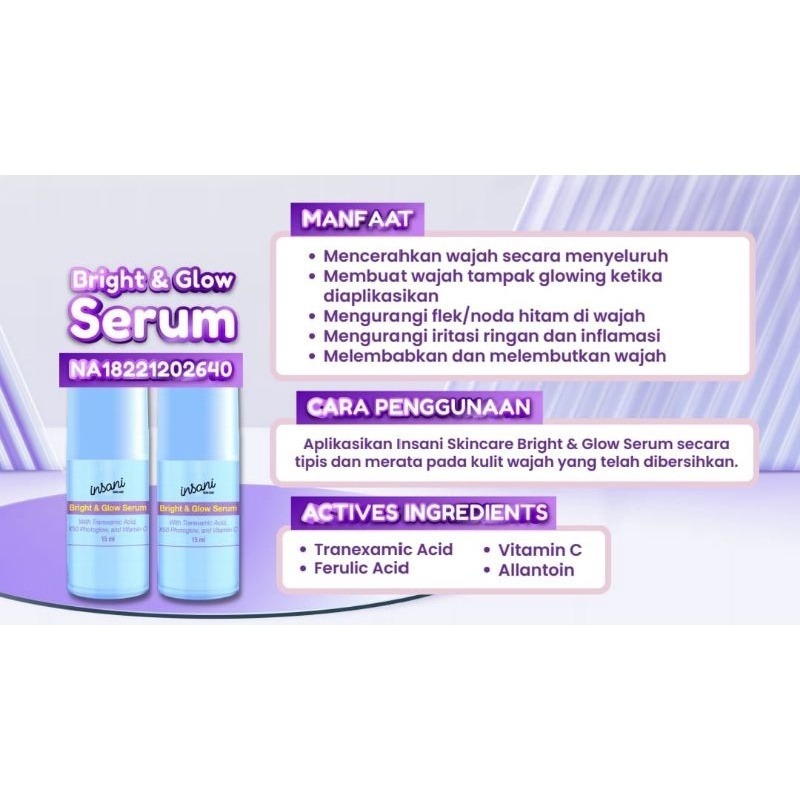 Insani Skincare Serum Brigh & Glow | Vitamin c Bbc | Acne Mengecilkan pori-pori | Serum Jerawat Beka
